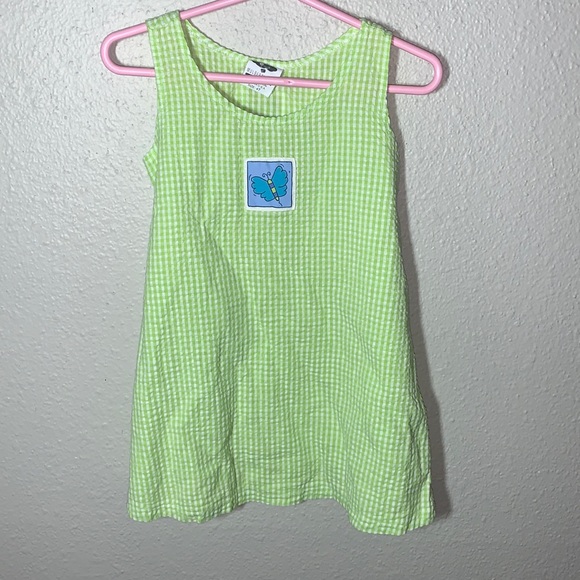 VINTAGE Girls Mulberribush neon green white gingham Dress Sz 4T girls Butterfly - Picture 1 of 12